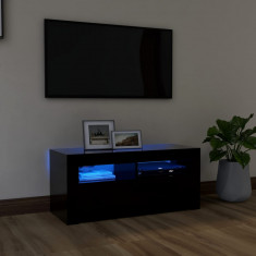 Comoda TV cu lumini LED, negru, 90x35x40 cm GartenMobel Dekor