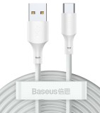 CABLU alimentare si date Baseus Simple Wisdom, Fast Charging Data Cable pt. smartphone, USB la USB Type-C 5A (2buc/set), 1.5m, alb &quot;TZCATZJ-02&quot; (timbr