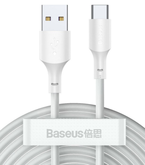 CABLU alimentare si date Baseus Simple Wisdom, Fast Charging Data Cable pt. smartphone, USB la USB Type-C 5A (2buc/set), 1.5m, alb &quot;TZCATZJ-02&quot; (timbr