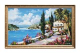 Cumpara ieftin Tablou inramat peisaj mediteranean pictat manual, O zi insorita, 100x60cm ulei pe panza, Constantin Feraru