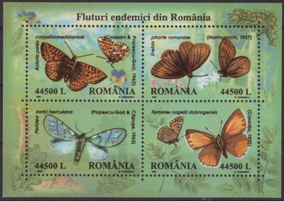 RO-0096-ROMANIA 2002-Lp 1591-FLUTURI endemici din Romania,bloc 322,MNH foto