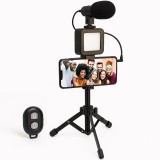 Kit de vlogging pentru filmari video Youtube, TikTok, cu trepied, microfon, panou LED, telecomanda bluetooth, suport reglabil telefon, compatibil cu a