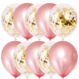 Set 10 Baloane Latex Rose Gold cu Confetti Aurii, 30cm, Ropet - Aniversare, Nunta, Botez
