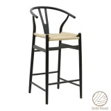 Cumpara ieftin Scaun de bar Wishbone lemn de fag negru - funie culoare lemn naturala 53x54x107cm