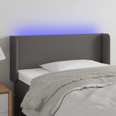 vidaXL Tăblie de pat cu LED, gri, 83x16x78/88 cm, piele ecologică