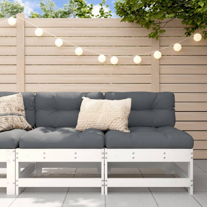 vidaXL Canapele de mijloc pentru grădină, 2 buc., alb, lemn masiv pin 825514