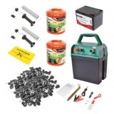 Kit complet gard electric 9/12V 0,21 Joule, lungime fir 1000m, 200 izolatori, kit poarta, placuta avertizare, baterie uscată (nereincarcabila) 9V / 5