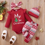 Costumas din 4 piese pentru bebelusi - First Chrismas (Marime Disponibila: 0-3, Superbaby