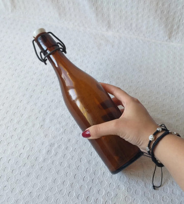 Sticlă veche germană de bere cu dop ceramic , sticlă veche de colectie foto
