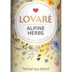 Tub de ceai Lovaré - Alpine Herbs: Amestec de ceai verde, măceș, plante și petale de flori 80 g