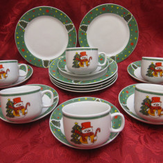 SET / SERVICIU CAFEA SI TORT PORTELAN LUCIANO DECOR DE IARNA CU OM DE ZAPADA