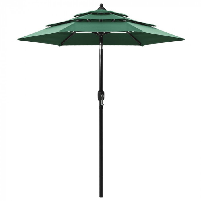 vidaXL Umbrelă de soare 3 niveluri, st&acirc;lp de aluminiu, verde, 2 m