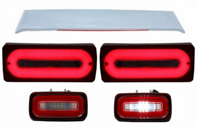 Stopuri Full LED cu Lampa Ceata si Eleron Portbagaj MERCEDES Benz W463 G-Class (1989-2015) Rosu Semnalizare Dinamica Performance AutoTuning foto