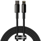 CABLU alimentare si date Baseus Tungsten Gold,Fast Charging Data Cable pt smartphone,USB Type-C la Lightning 20W,braided,1m,rezistent zgarieturi,negru