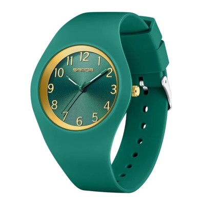 Ceas Copii Sanda 6186 Verde-Auriu , Design Sport, Analog, Rezistent la Apa 5ATM foto