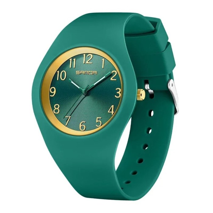 Ceas Copii Sanda 6186 Verde-Auriu , Design Sport, Analog, Rezistent la Apa 5ATM