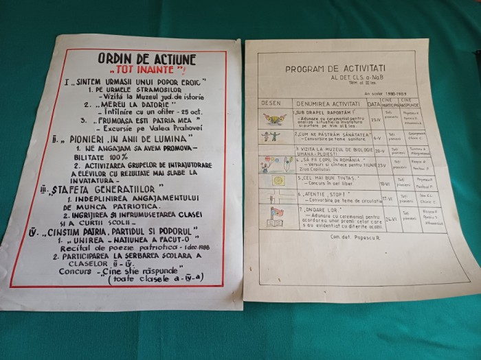 ORIDN DE ACȚIUNE TOT &Icirc;NAINTE+PROGRAM ACTIVITĂȚI DETAȘAMET *AN ȘCOLAR 1988-1989*4