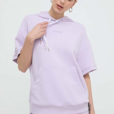 Armani Exchange bluza femei, culoarea violet, cu glugă, cu imprimeu