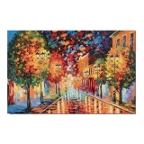 Tablou gigant peisaj citadin pictat manual living, dormitor, Pe aleea cu felinare, 150x100cm ulei pe panza, gata de agatat pe perete