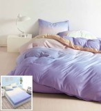 Lenjerie Pat Bumbac cu Elastic Zeina Px038, 4 Piese, Albastru/Crem, 180x200 cm