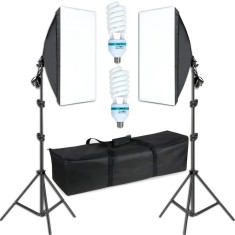 RESIGILAT-Set 2 lampi softbox pentru studio foto-video, 50 x 70 cm, cu 2 trepiede reglabile pana la 200 cm, 2 becuri 150W 5500K, husa transport inclus