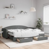 vidaXL Pat de zi cu extensie și sertare, gri &icirc;nchis, 90x200 cm textil