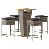 Cumpara ieftin Set mobilier bar de gradina, cu perne, 5 piese, gri, poliratan