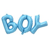 Set baloane din folie metalizat&Auml;, flippy, model scris boy, 38x95 cm, tematica baby shower, baloane party, ambalaj individual, pai inclus, umflare cu