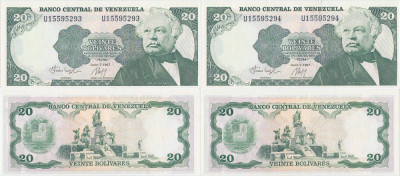 2 &amp;times; 1987 (7 VII), 20 Bol&amp;iacute;vares (P-64Aa.2) - Venezuela - stare UNC foto