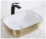 Lavoar pe Blat, Alb cu Auriu, Ceramica, Colectia Art Basin, Model LX-C012, Dimensiune 455 x 320 x 135 mm