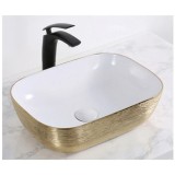 Lavoar pe Blat, Alb cu Auriu, Ceramica, Colectia Art Basin, Model LX-C012, Dimensiune 455 x 320 x 135 mm
