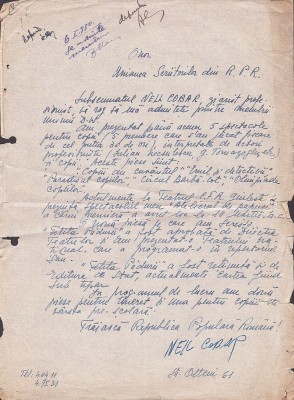 A3364N Nell Cobar, act scris și semnat olograf, 1950 foto