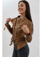 GEACA BIKER CU TINTE DIN PIELE ECOLOGICA MALY S Camel