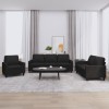 VidaXL Set de canapele cu perne, 3 piese, negru, piele ecologică