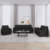 VidaXL Set de canapele cu perne, 3 piese, negru, piele ecologică