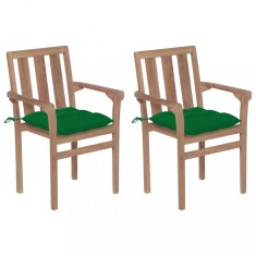 vidaXL Scaune grădină cu perne verde, 2 buc., verde, lemn masiv tec 3062228