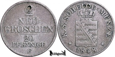 1848 F, 2 Neugroschen / 20 Pfennige - Regatul Saxoniei foto
