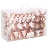 Set globuri si decoratiuni de Craciun, 77 piese, diverse dimensiuni, roz auriu Household NewTrend