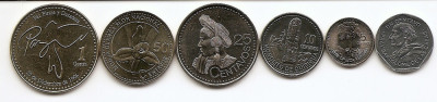 Guatemala Set 6 - 1, 5, 10, 25, 50 centavos 1 Quetzal 1994/12, V17, UNC !!! foto