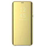 Husa Flip Mirror Samsung Galaxy S20 Ultra 2020 Auriu Gold Clear View Oglinda
