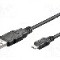 Cablu USB A mufa, USB B micro mufa, USB 2.0, lungime 3m, negru, Goobay - 93920