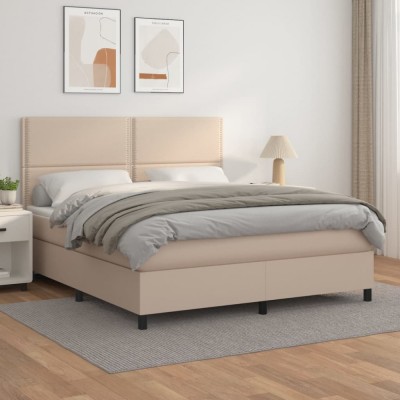 vidaXL Pat box spring cu saltea, cappuccino, 180x200cm piele ecologică 3142802 foto