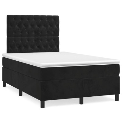 vidaXL Pat box spring cu saltea, negru, 120x190 cm, catifea foto