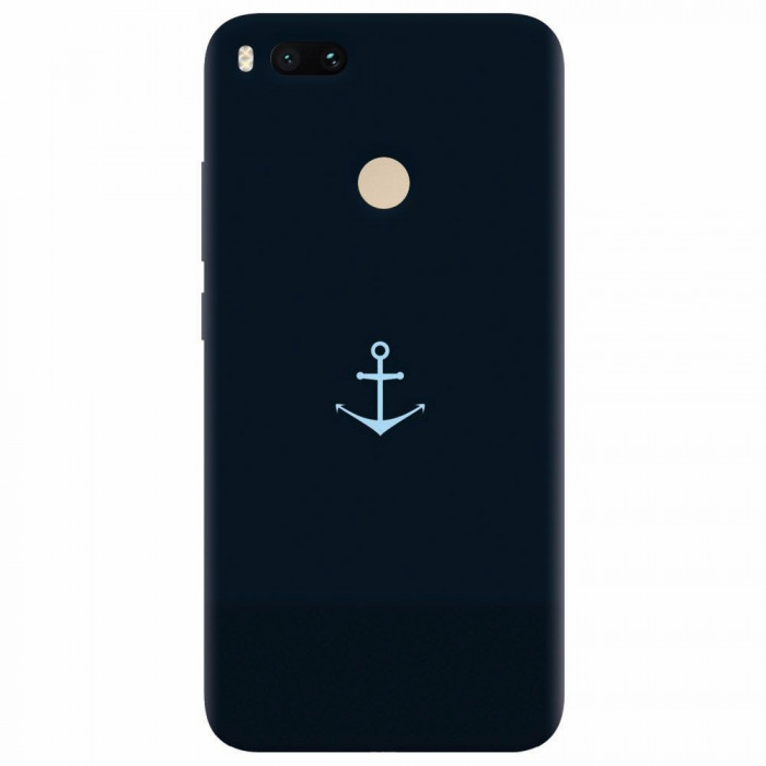 Husa silicon pentru Xiaomi Mi A1, Blue Navy Anchor Illustration Flat