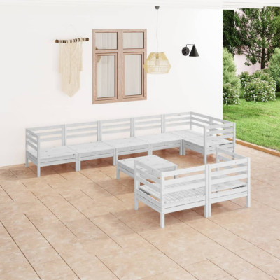 vidaXL Set mobilier de grădină, 9 piese, alb, lemn masiv de pin foto
