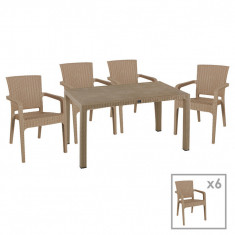 Set mobilier de gradina 7 piese Explore-Halcyon, Pakoworld, masa si 6 scaune, 150x90x73.5 cm, polipropilena, cappuccino