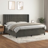 VidaXL Pat box spring cu saltea, gri &icirc;nchis, 200x200 cm, catifea