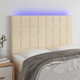 Cumpara ieftin Tăblie de pat cu LED, crem, 144x5x118/128 cm, textil
