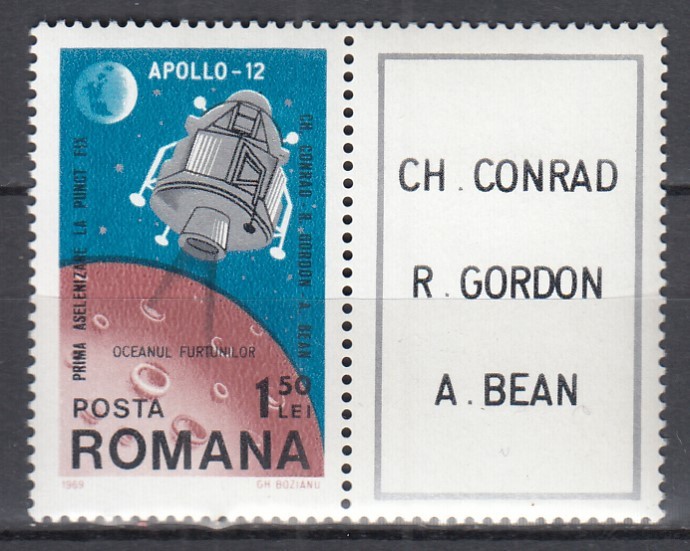 ROMANIA 1969 LP 715 COSMOS IV APOLLO 12 SERIE CU VINIETA MNH