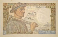 10 franci 1949 Franta, 10 francs 1949, minerul, seria O.193 29644